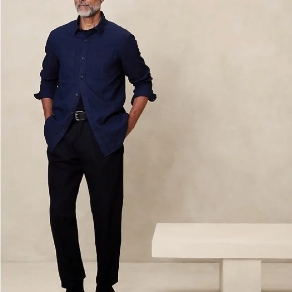 NWT Indigo Denim Button front Collar Long Sleeve Shirt Size Large Rounded hem - Picture 1 of 5